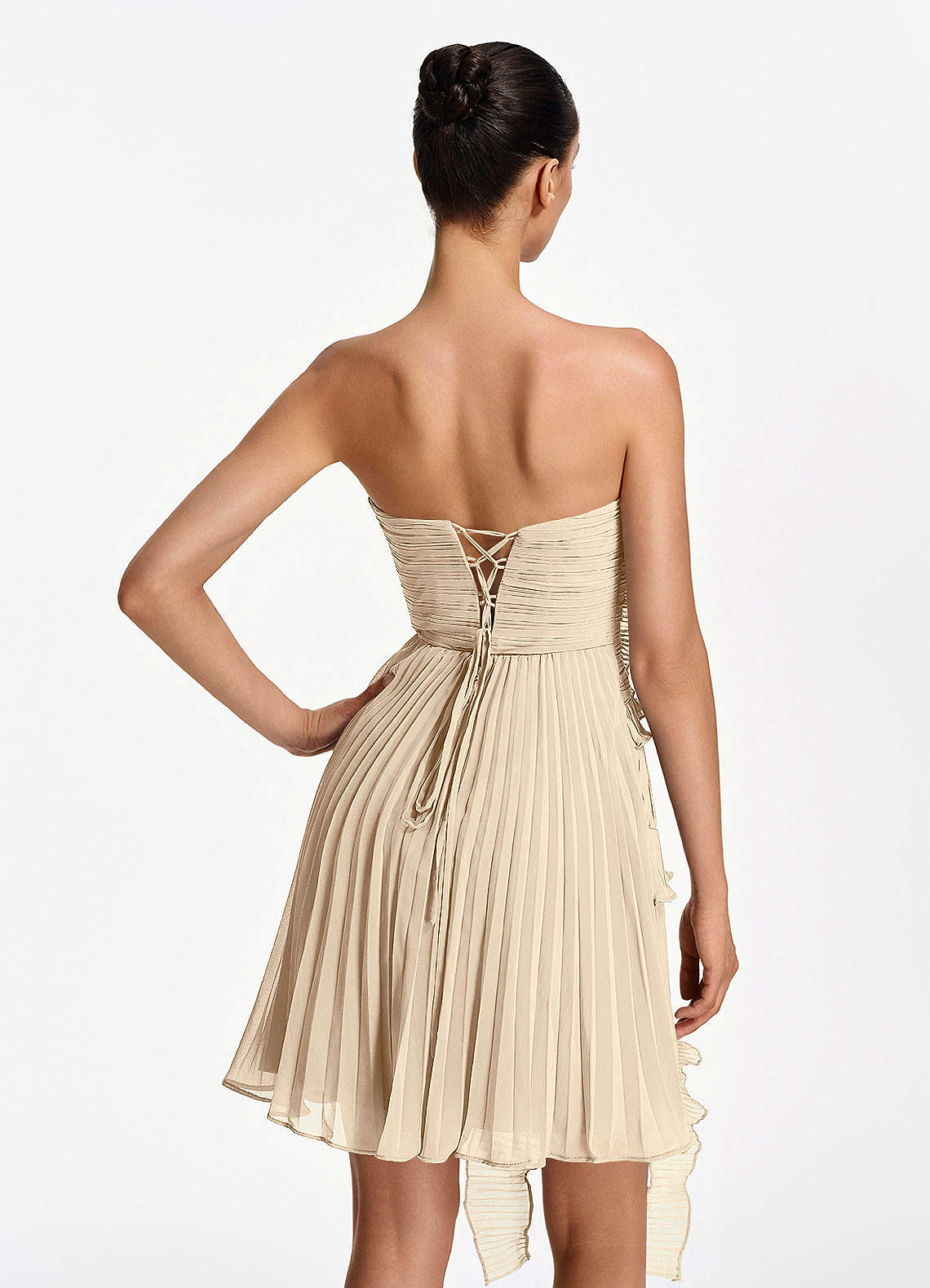 Ilona A-Line Mini Strapless Pleated Chiffon Prom Dress in Champagne