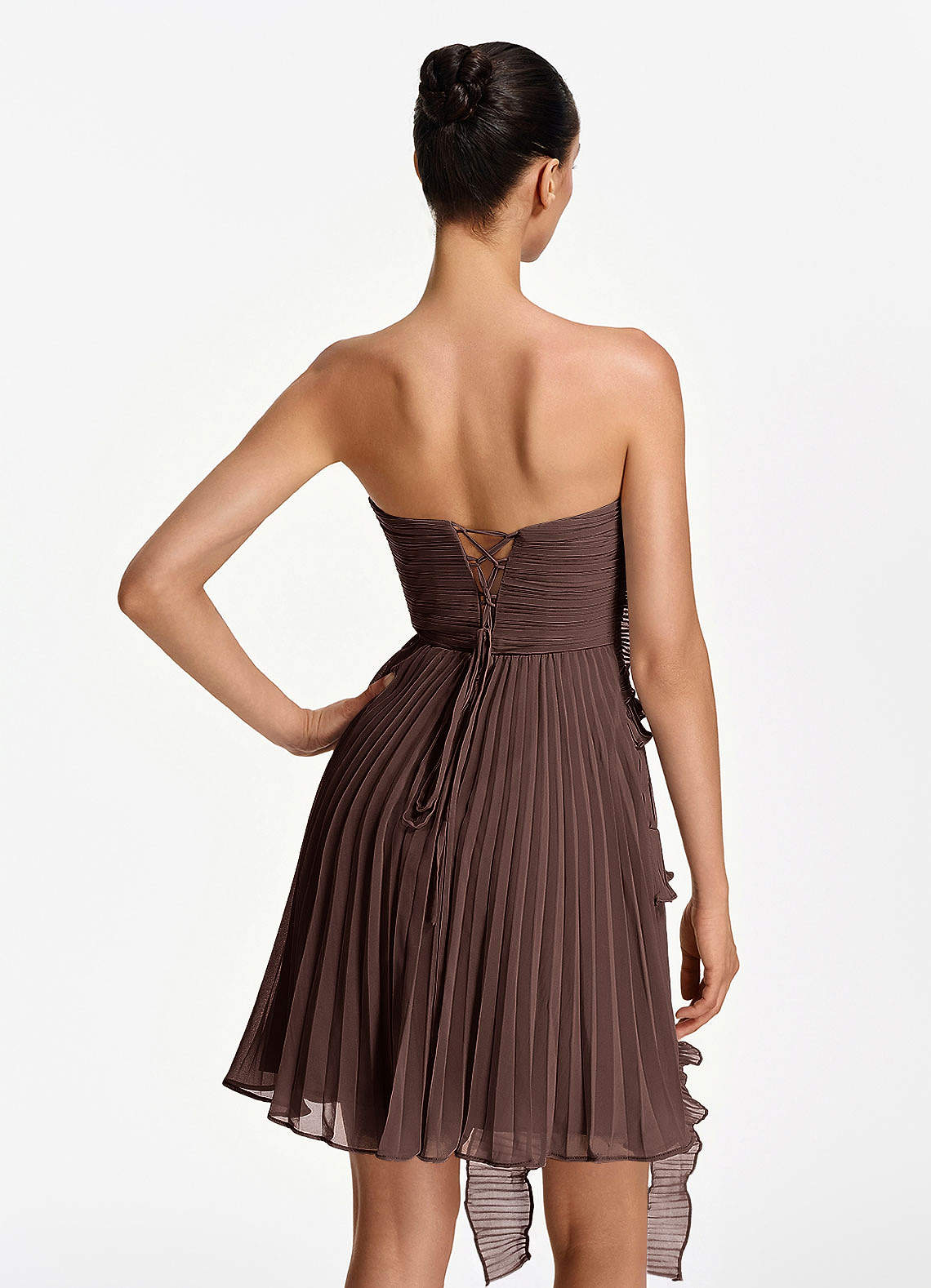 Ilona A-Line Mini Strapless Pleated Chiffon Prom Dress in Ganache