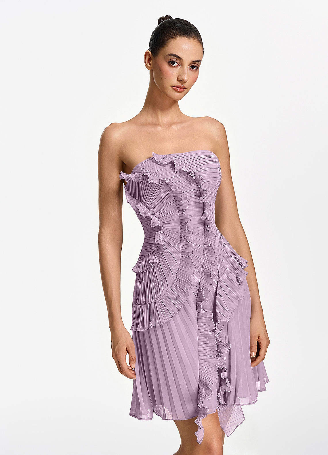 Ilona A-Line Mini Strapless Pleated Chiffon Prom Dress in Wisteria