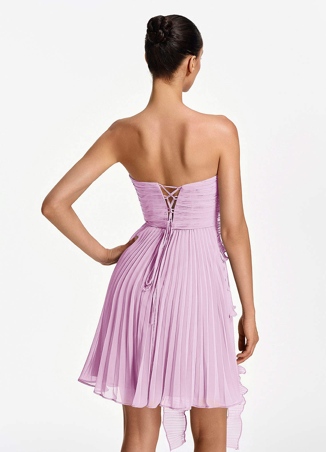 Ilona A-Line Mini Strapless Pleated Chiffon Prom Dress in candy pink