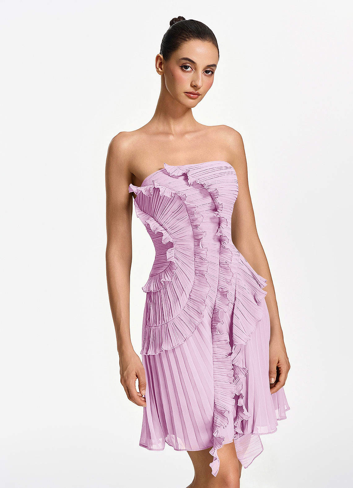 Ilona A-Line Mini Strapless Pleated Chiffon Prom Dress in candy pink