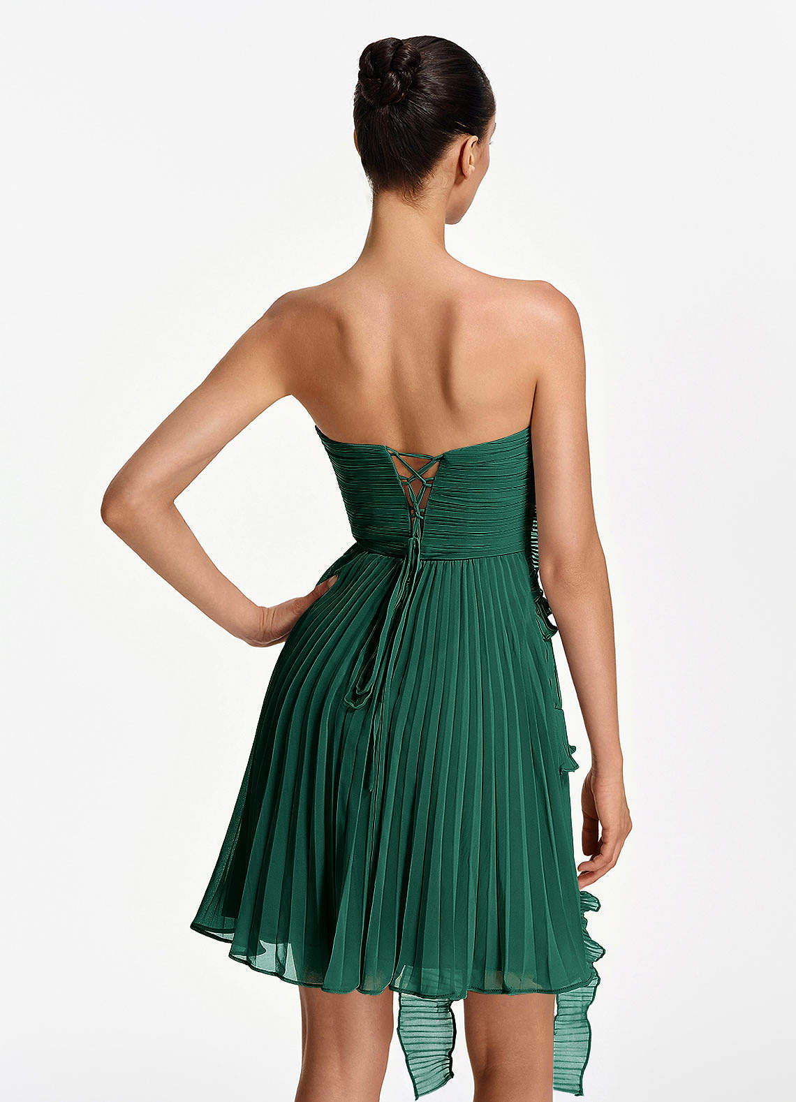 Ilona A-Line Mini Strapless Pleated Chiffon Prom Dress in Emerald