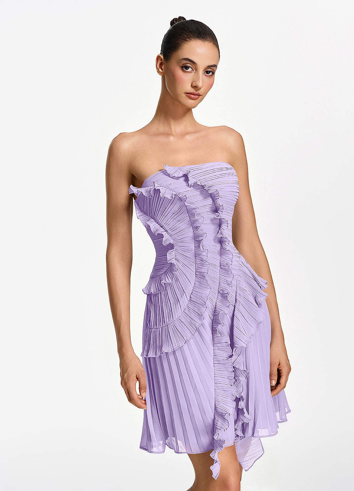 Ilona A-Line Mini Strapless Pleated Chiffon Prom Dress in Lilac