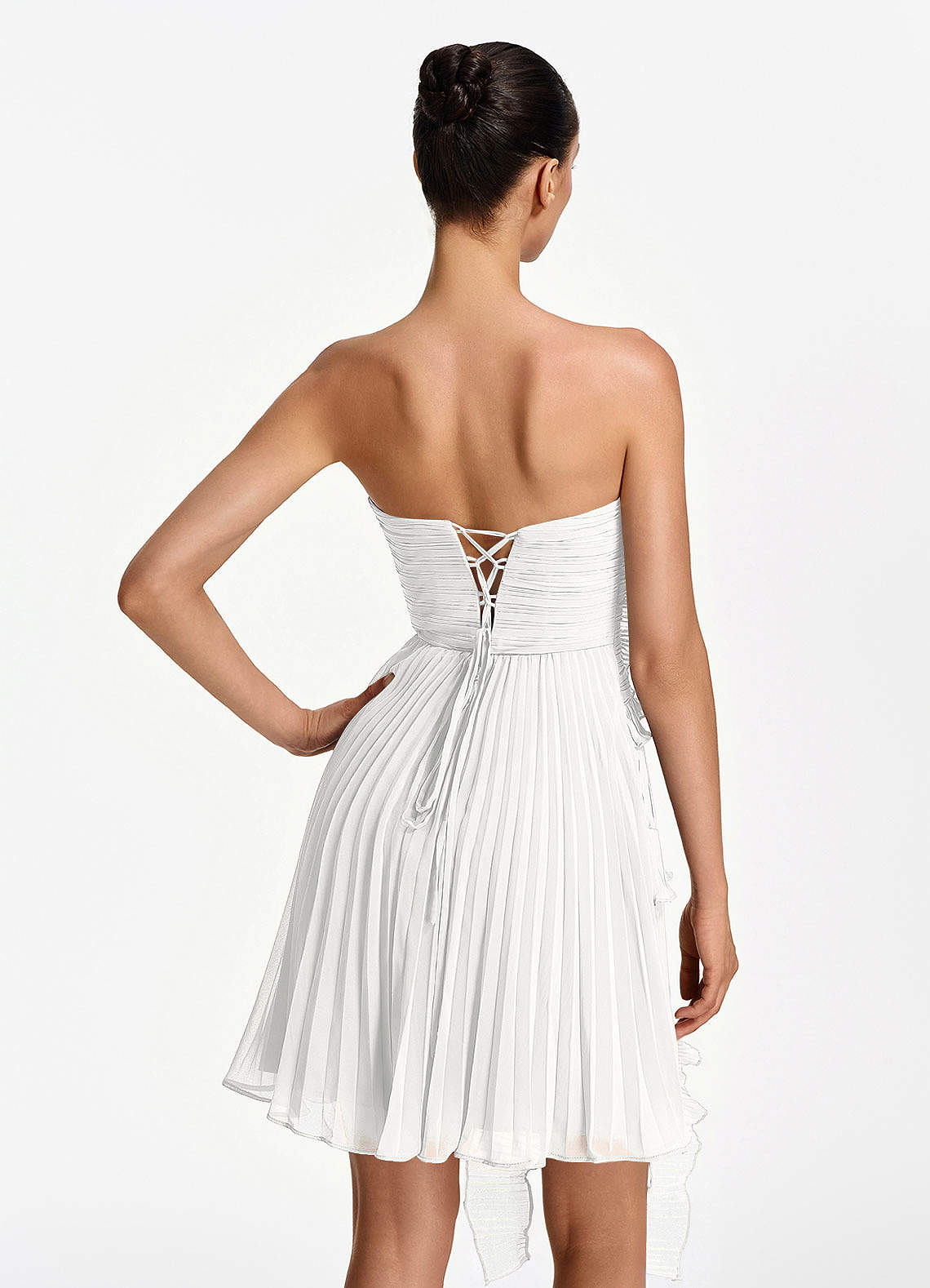 Ilona A-Line Mini Strapless Pleated Chiffon Prom Dress in White