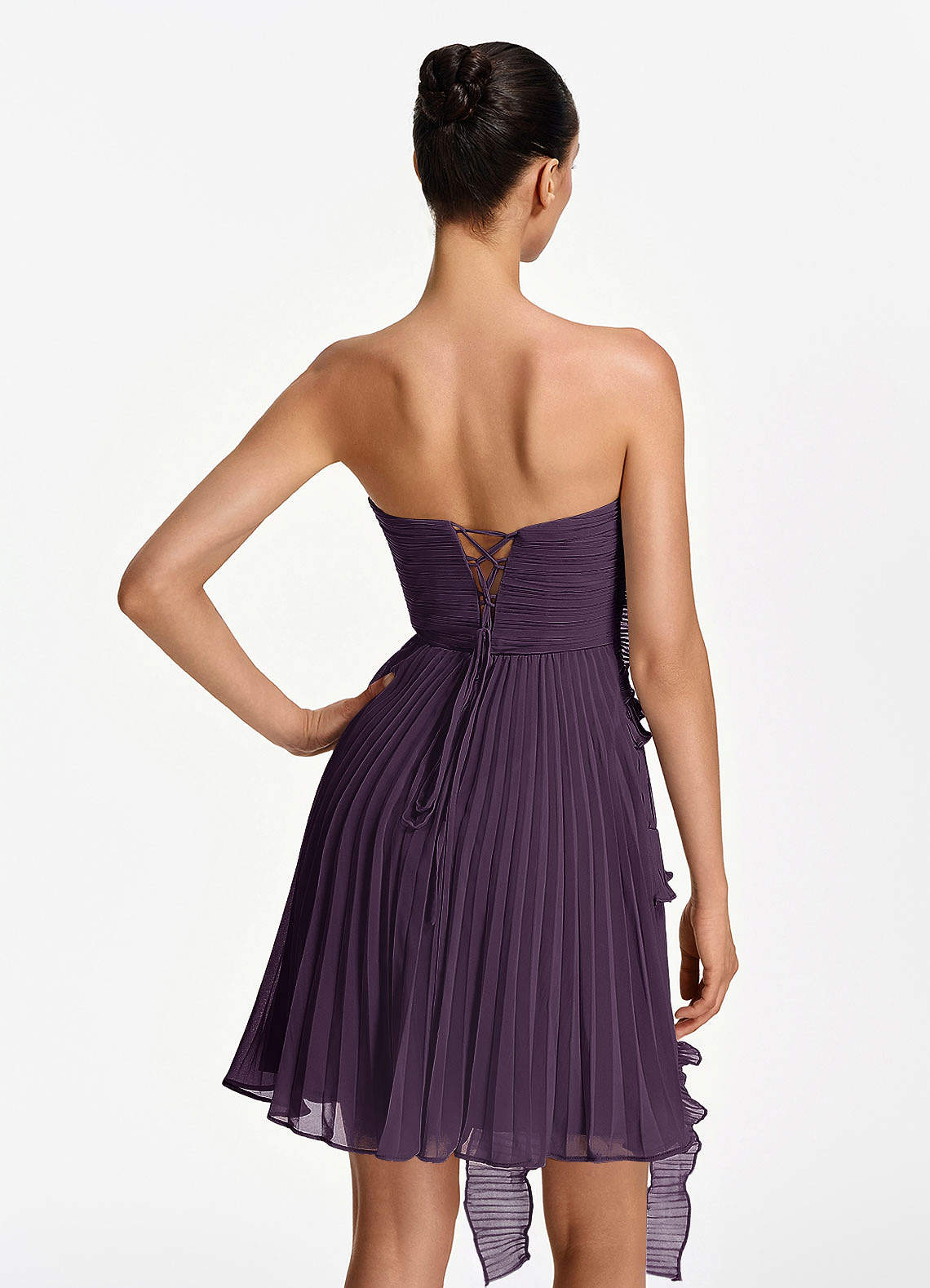 Ilona A-Line Mini Strapless Pleated Chiffon Prom Dress in Dark Purple