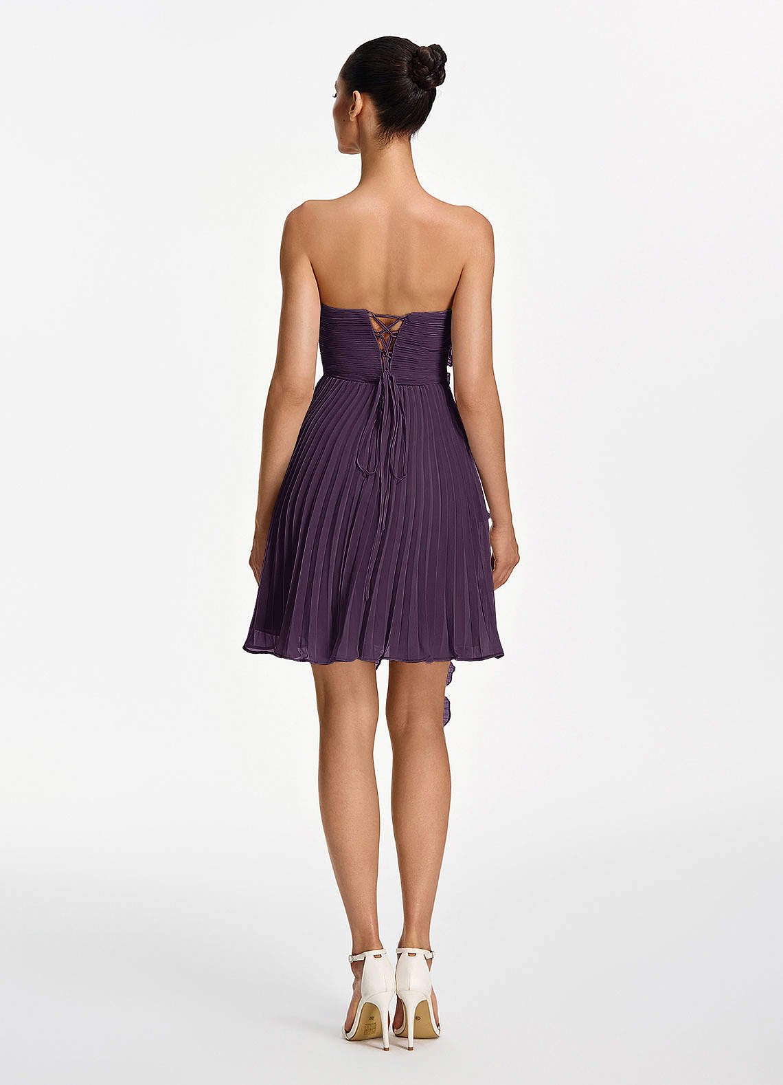 Ilona A-Line Mini Strapless Pleated Chiffon Prom Dress in Dark Purple