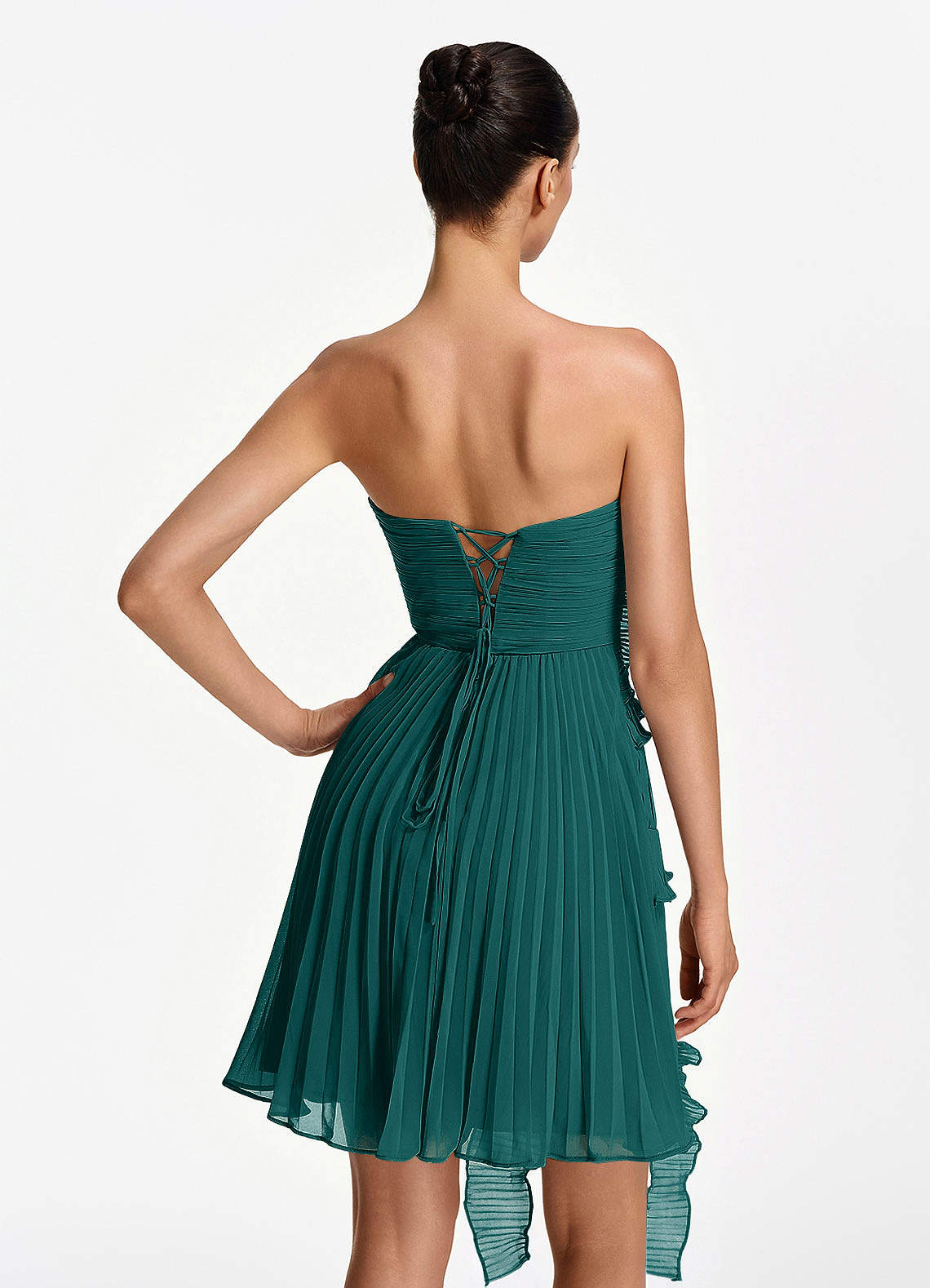 Ilona A-Line Mini Strapless Pleated Chiffon Prom Dress in Peacock