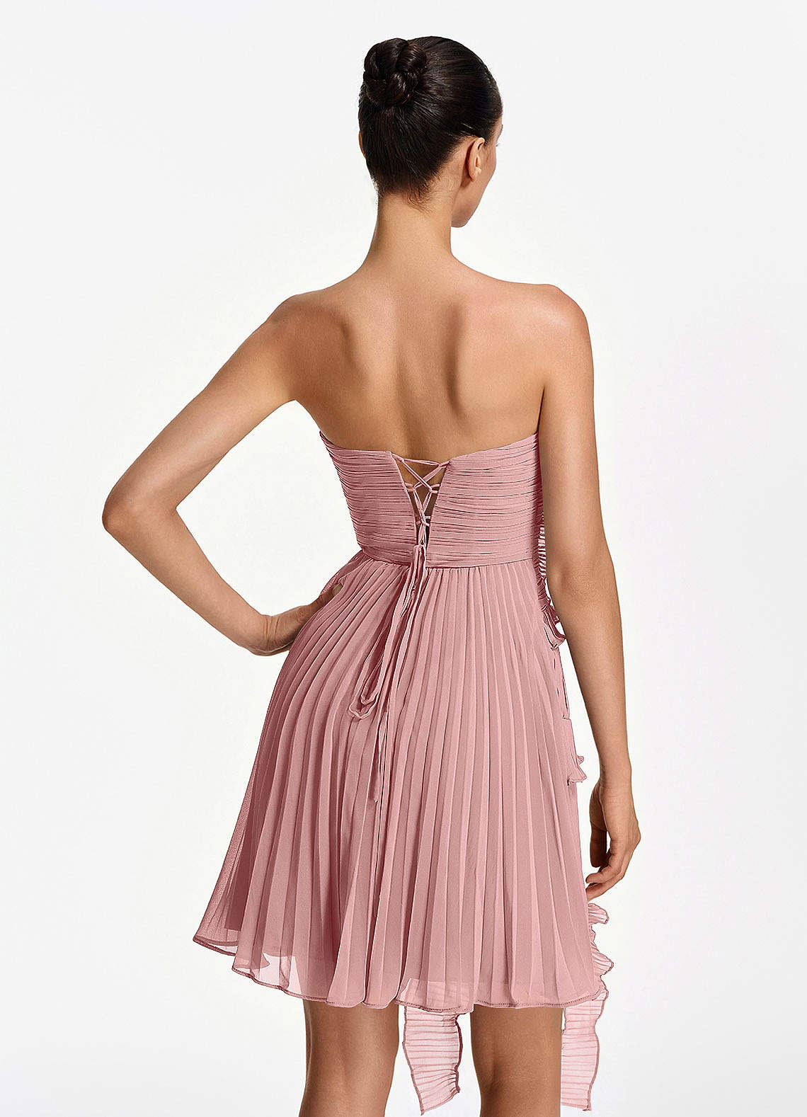 Ilona A-Line Mini Strapless Pleated Chiffon Prom Dress in Dusty Rose