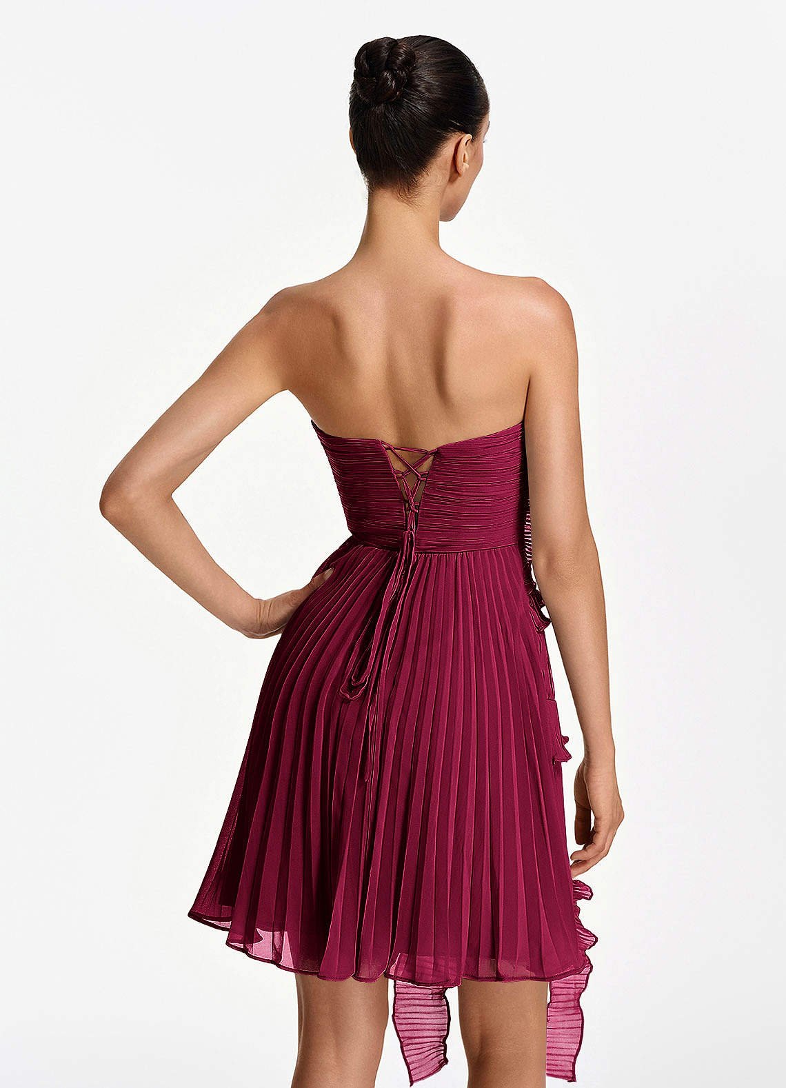 Ilona A-Line Mini Strapless Pleated Chiffon Prom Dress in Burgundy