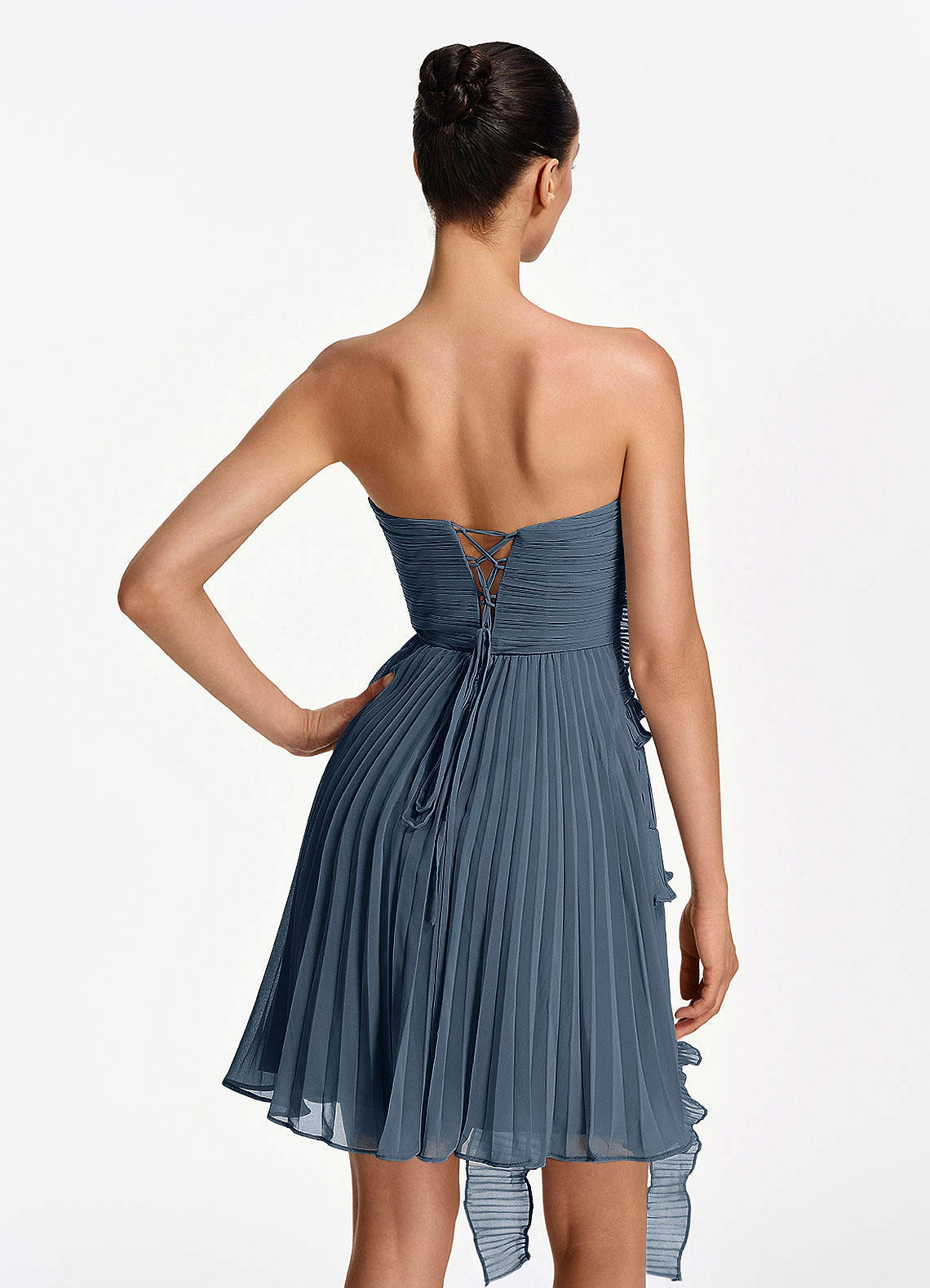 Ilona A-Line Mini Strapless Pleated Chiffon Prom Dress in Neptune