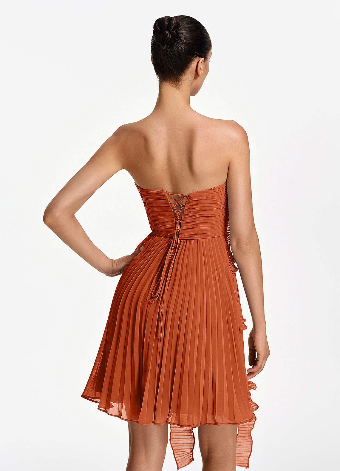 Ilona A-Line Mini Strapless Pleated Chiffon Prom Dress in Burnt Orange