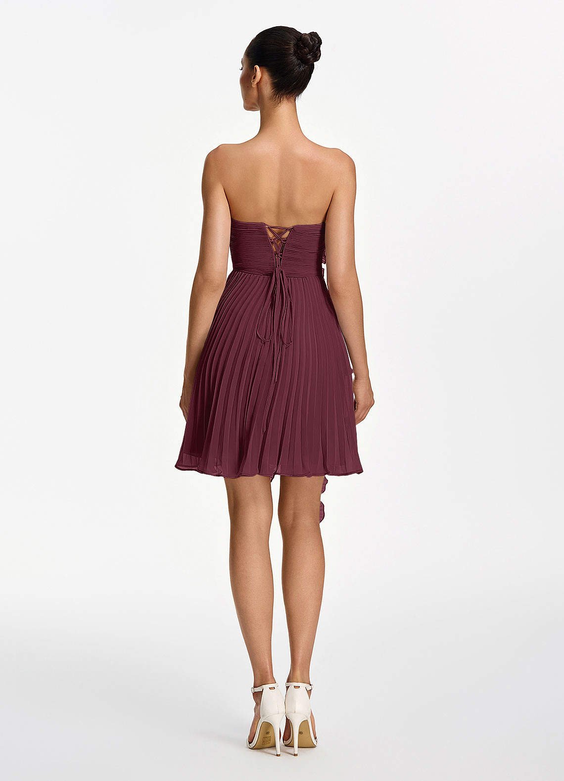 Ilona A-Line Mini Strapless Pleated Chiffon Prom Dress in Cabernet