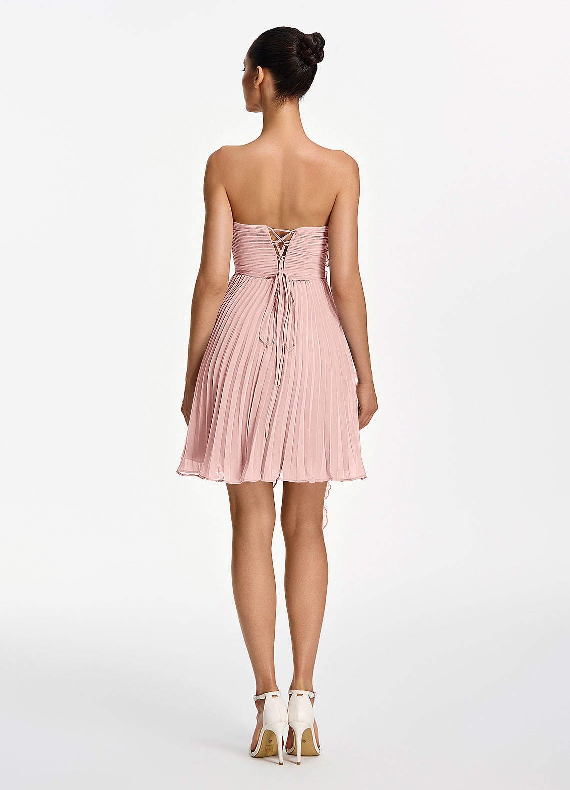 Ilona A-Line Mini Strapless Pleated Chiffon Prom Dress in Powder Pink