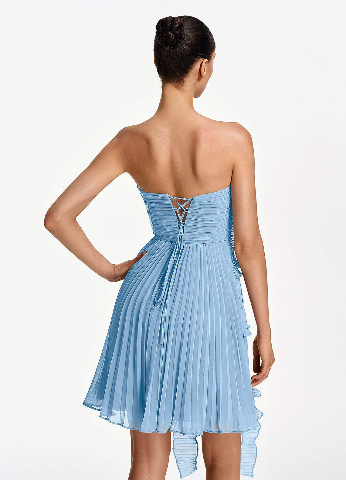 Ilona A-Line Mini Strapless Pleated Chiffon Prom Dress in Powder Blue