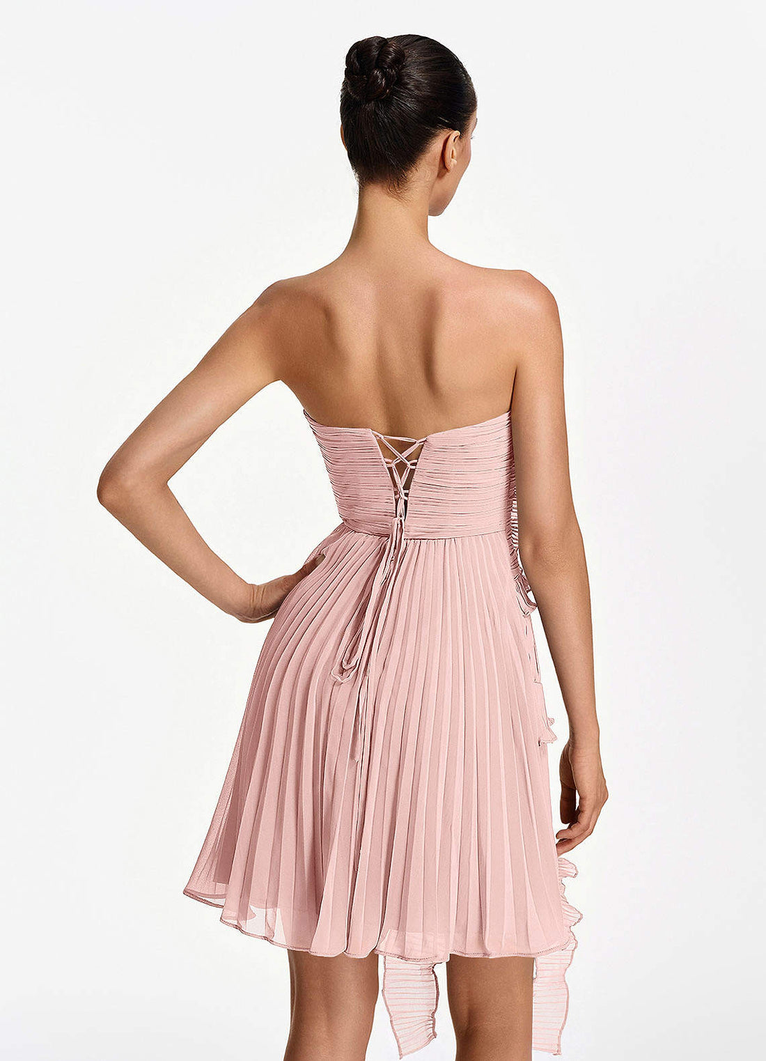 Ilona A-Line Mini Strapless Pleated Chiffon Prom Dress in Powder Pink