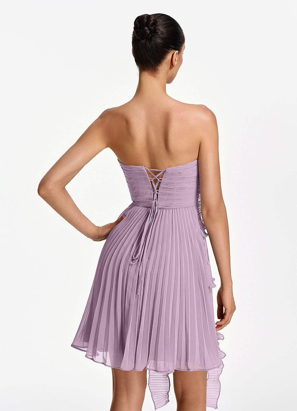 Ilona A-Line Mini Strapless Pleated Chiffon Prom Dress in Wisteria