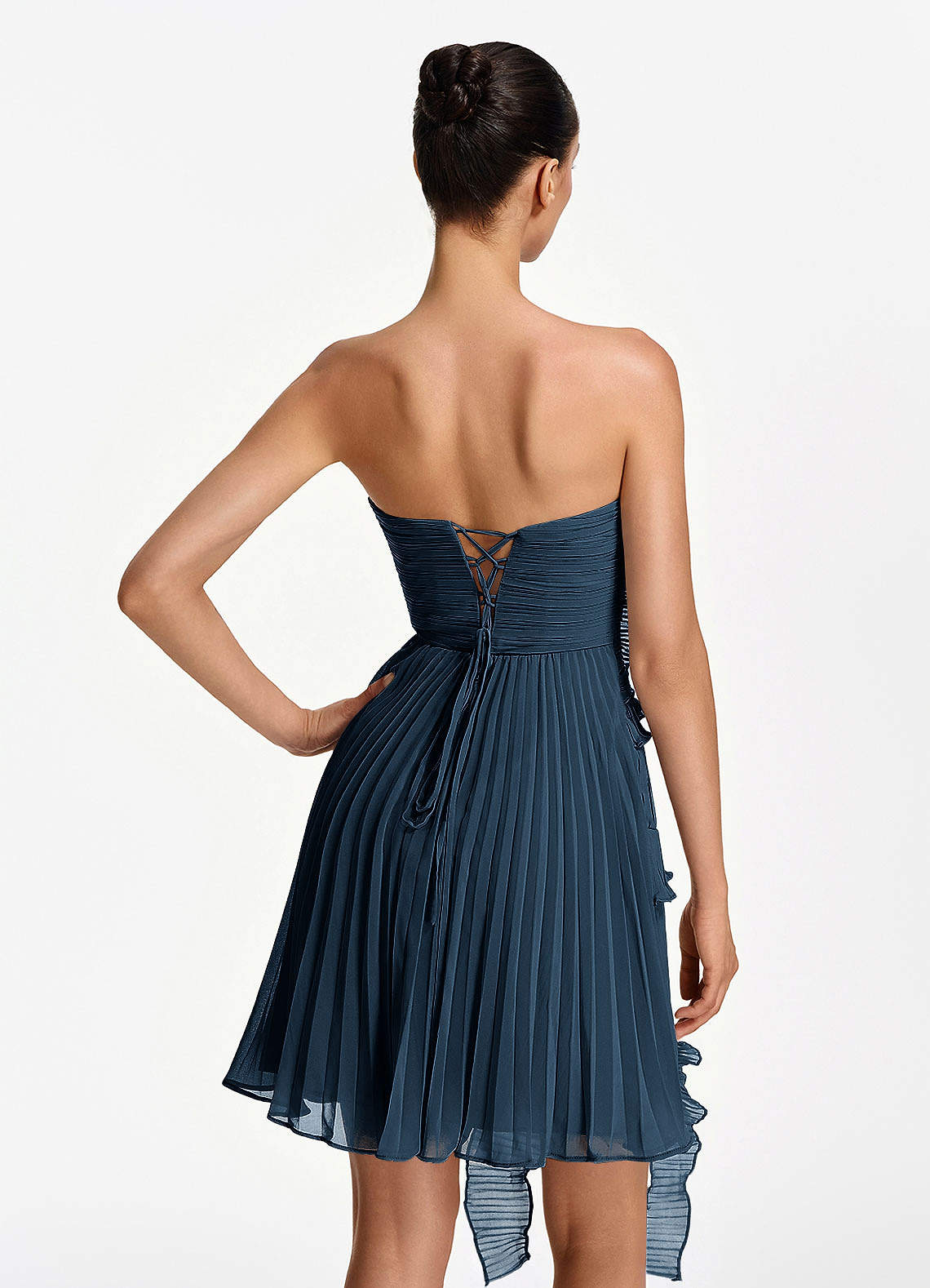 Ilona A-Line Mini Strapless Pleated Chiffon Prom Dress in Navy