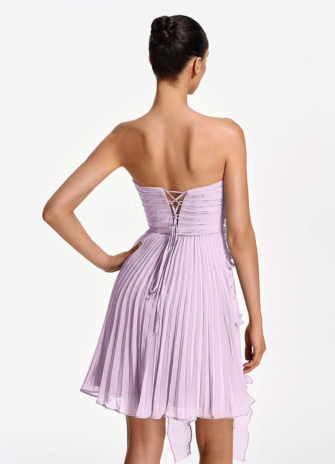 Ilona A-Line Mini Strapless Pleated Chiffon Prom Dress in Frosted Lilac