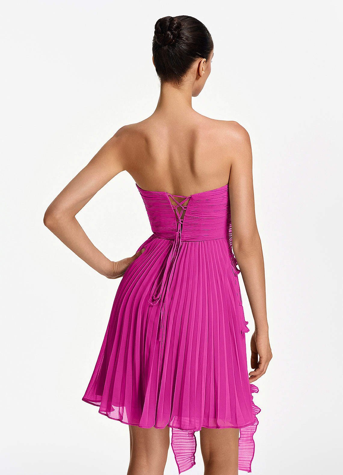 Ilona A-Line Mini Strapless Pleated Chiffon Prom Dress in Fuchsia