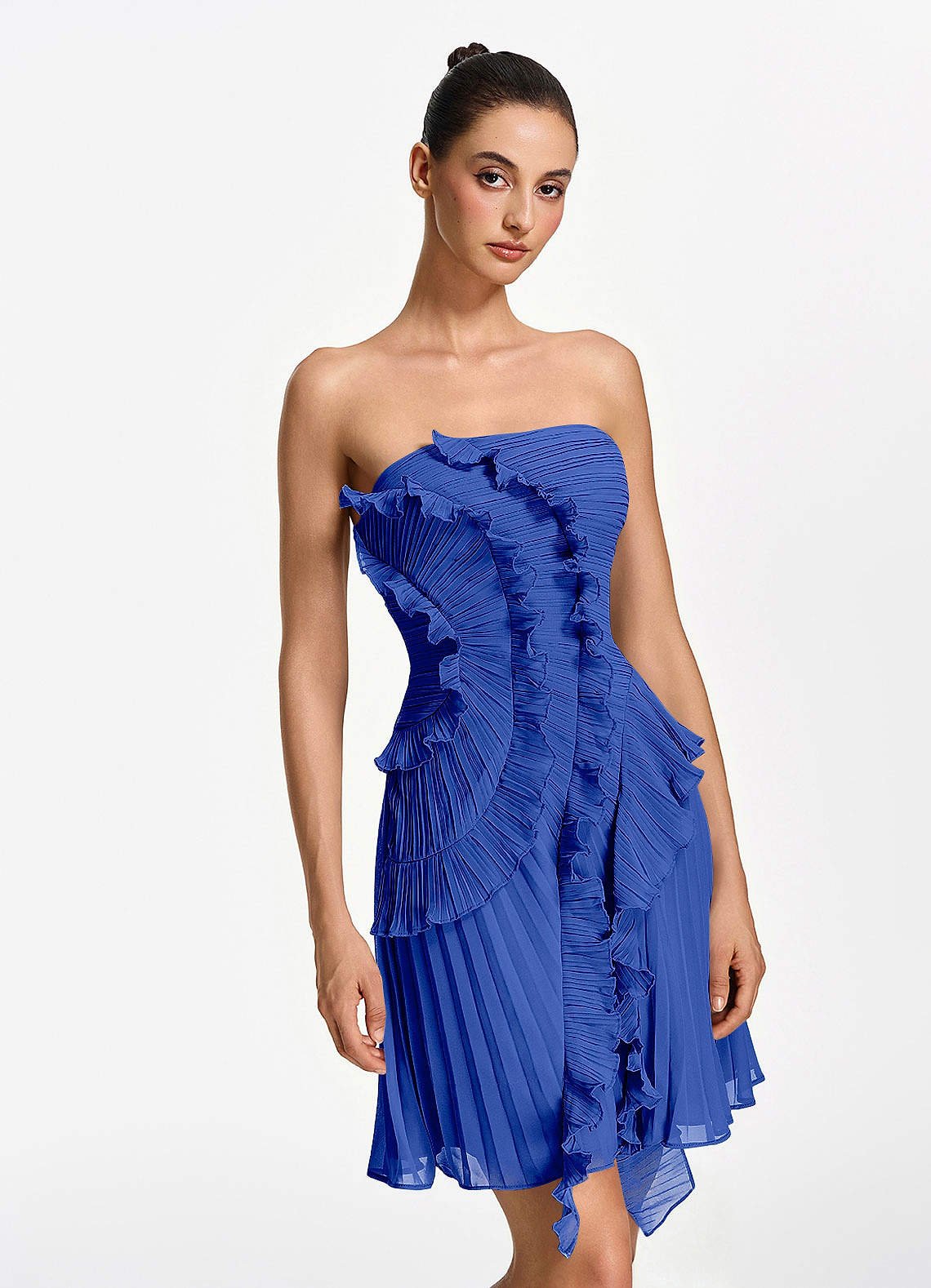 Ilona A-Line Mini Strapless Pleated Chiffon Prom Dress in Royal Blue
