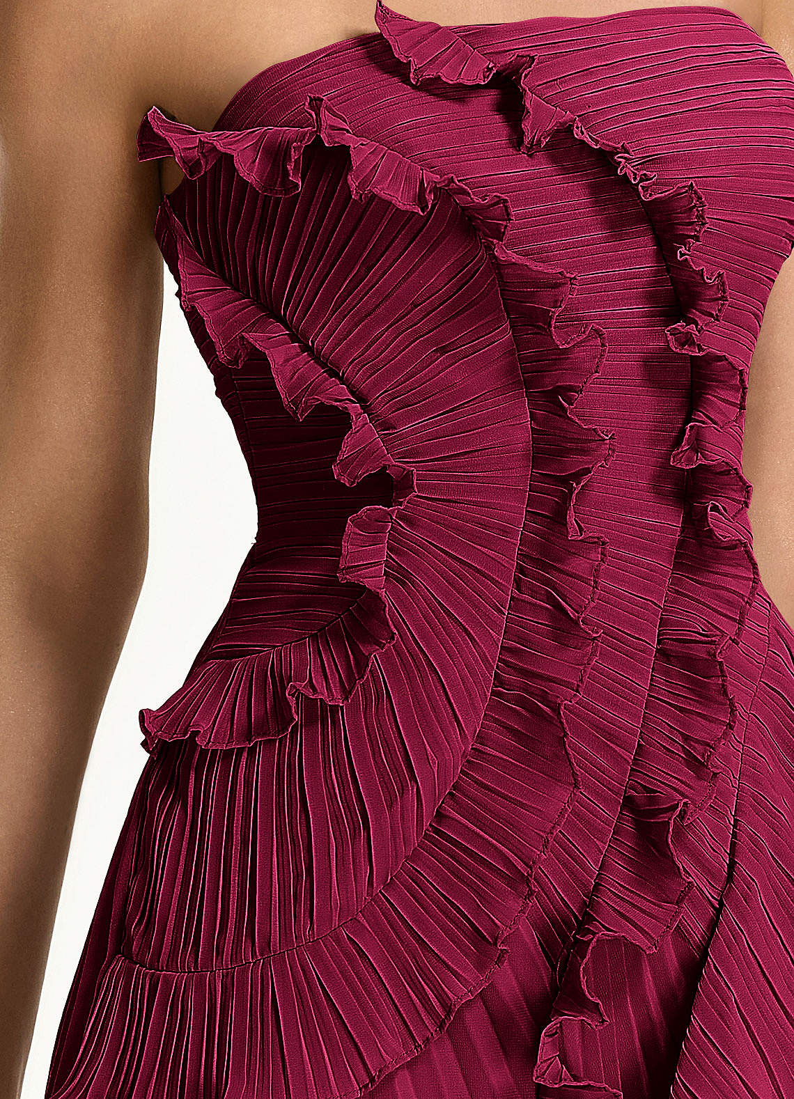 Ilona A-Line Mini Strapless Pleated Chiffon Prom Dress in Burgundy