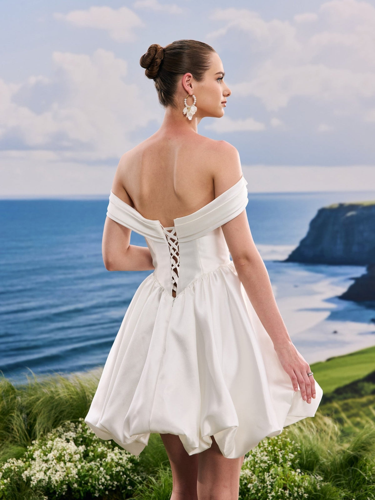 Ilyra white wedding dress, detail and alternate angle
