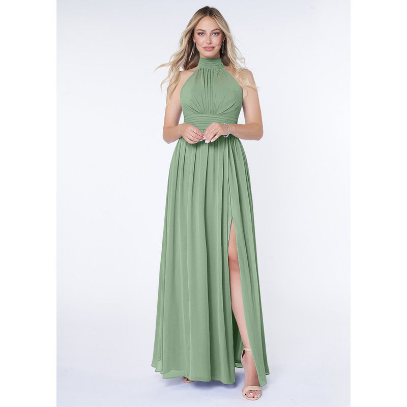 Iman A-Line Halter Chiffon Bridesmaid Dress in Matcha
