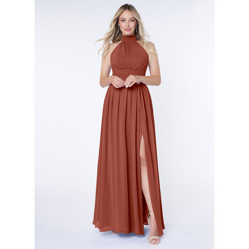 Iman A-Line Halter Chiffon Bridesmaid Dress in Auburn