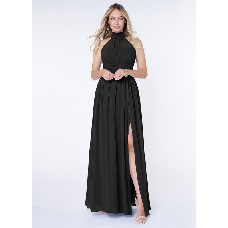 Iman A-Line Halter Chiffon Bridesmaid Dress in black