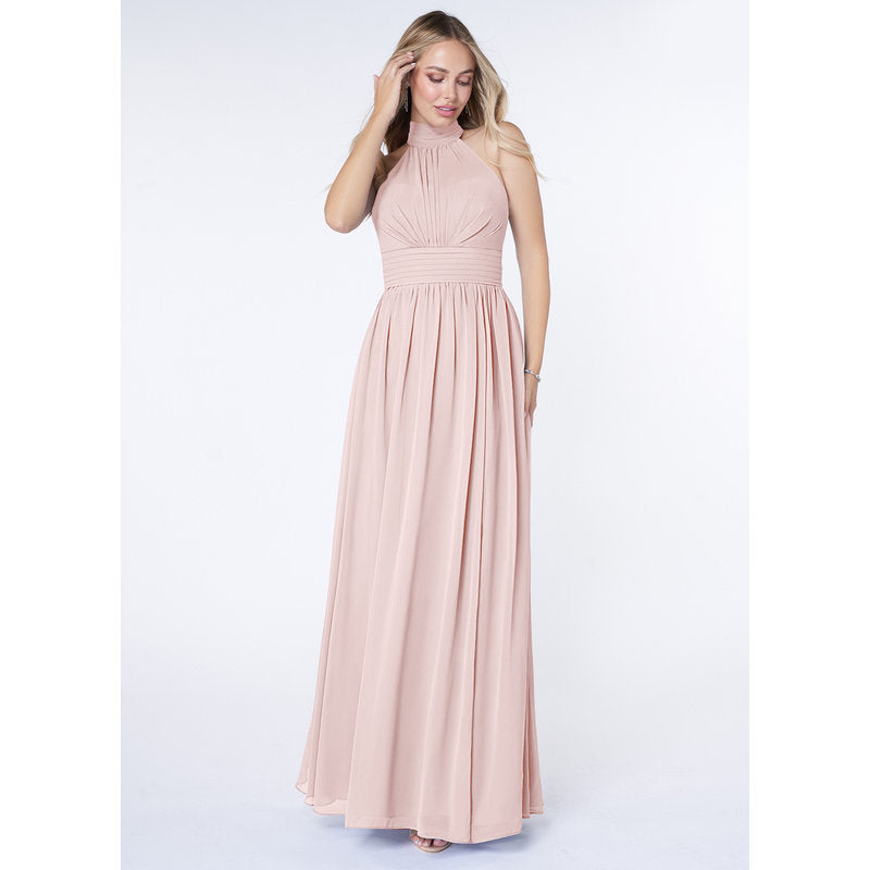 Iman A-Line Halter Chiffon Bridesmaid Dress in Blushing Pink - gallery 3