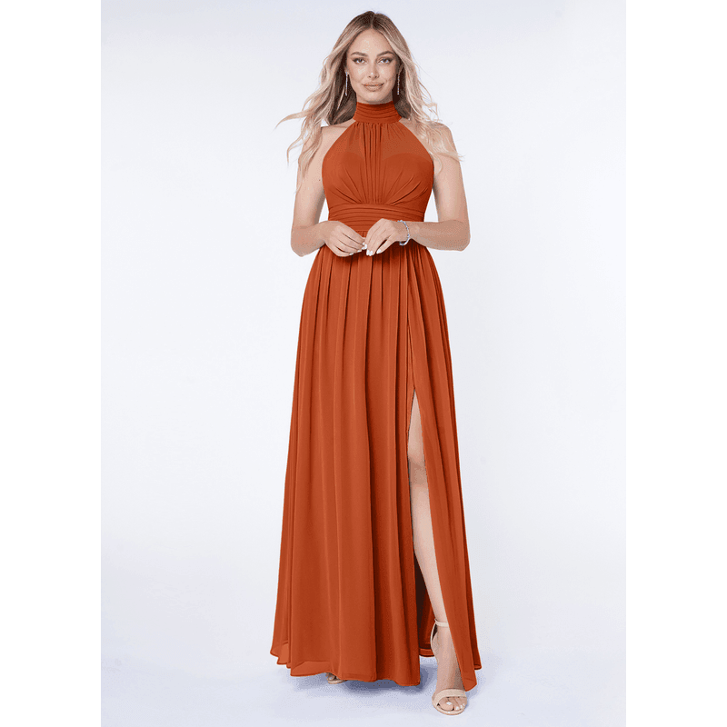 Iman A-Line Halter Chiffon Bridesmaid Dress in Burnt Orange