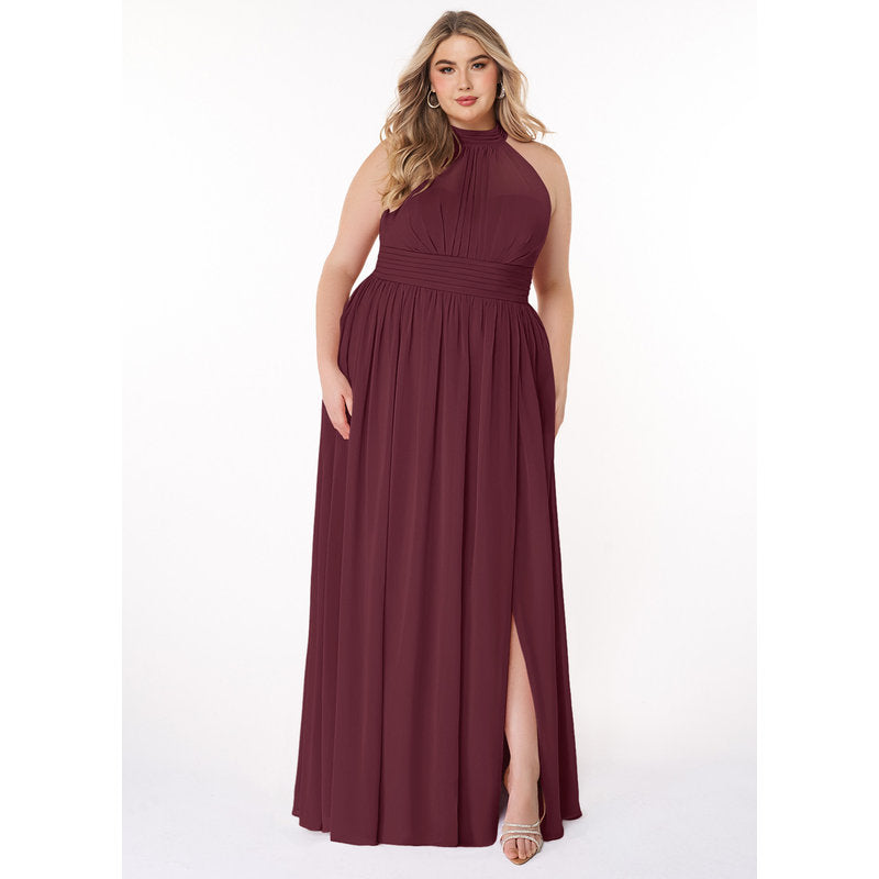 Iman A-Line Halter Chiffon Bridesmaid Dress in Cabernet