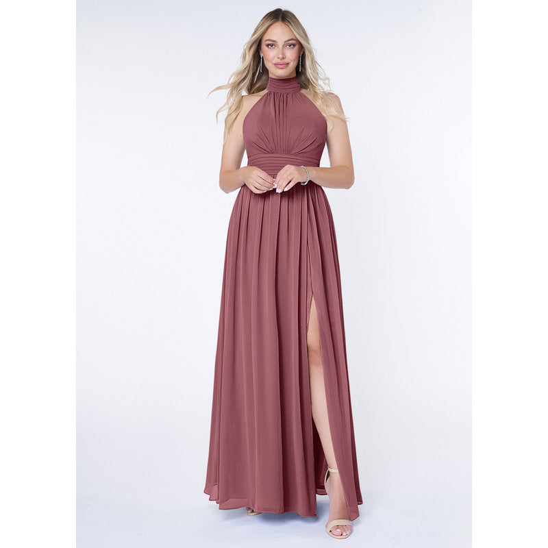 Iman A-Line Halter Chiffon Bridesmaid Dress in Desert Rose
