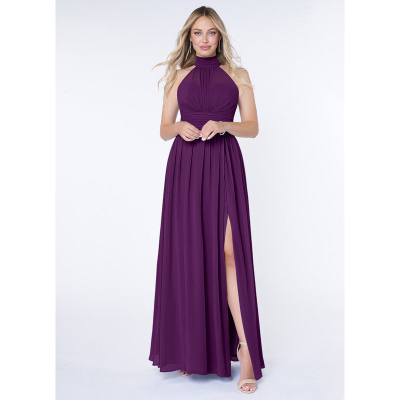 Iman A-Line Halter Chiffon Bridesmaid Dress in Grape