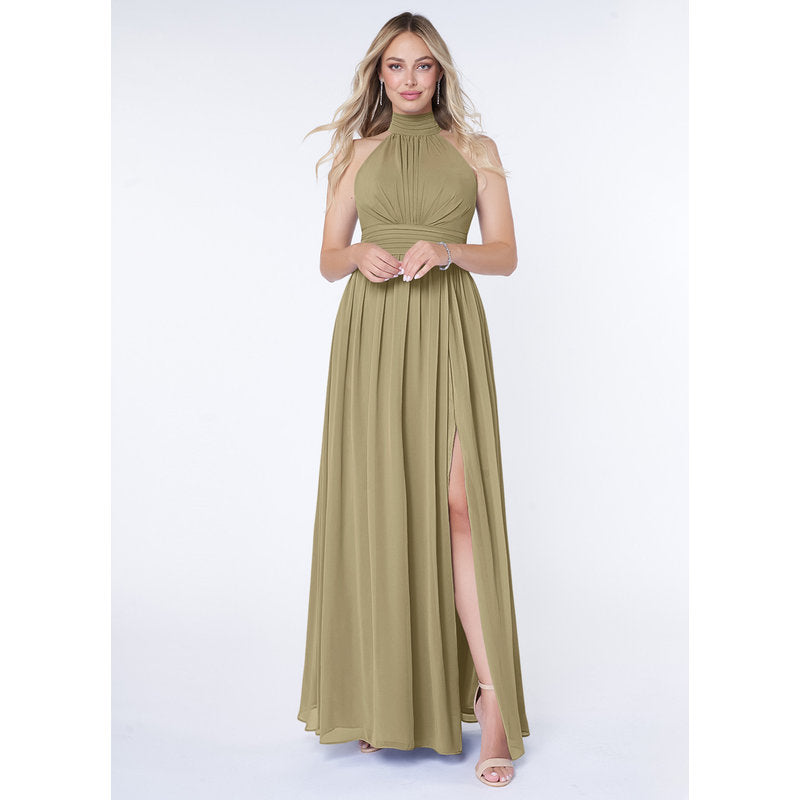 Iman A-Line Halter Chiffon Bridesmaid Dress in Moss Green