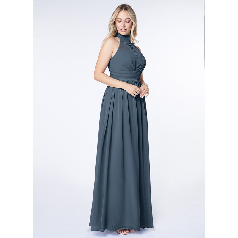 Iman A-Line Halter Chiffon Bridesmaid Dress in Neptune - gallery 2