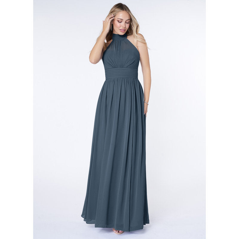 Iman A-Line Halter Chiffon Bridesmaid Dress in Neptune - gallery 3