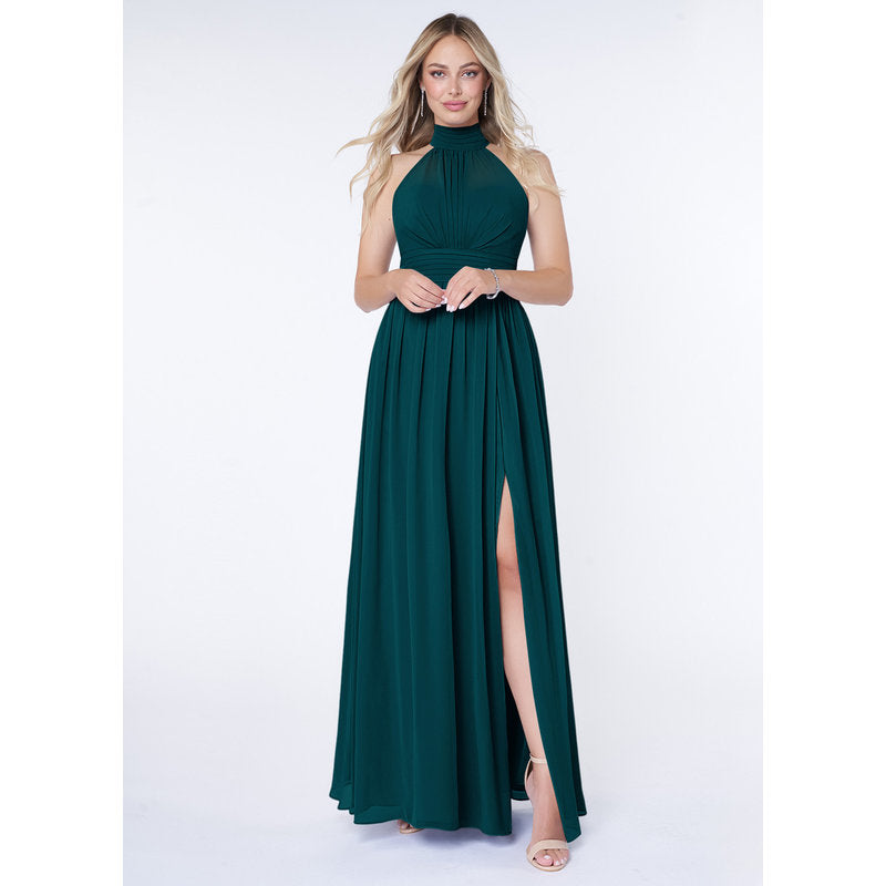 Iman A-Line Halter Chiffon Bridesmaid Dress in Pine