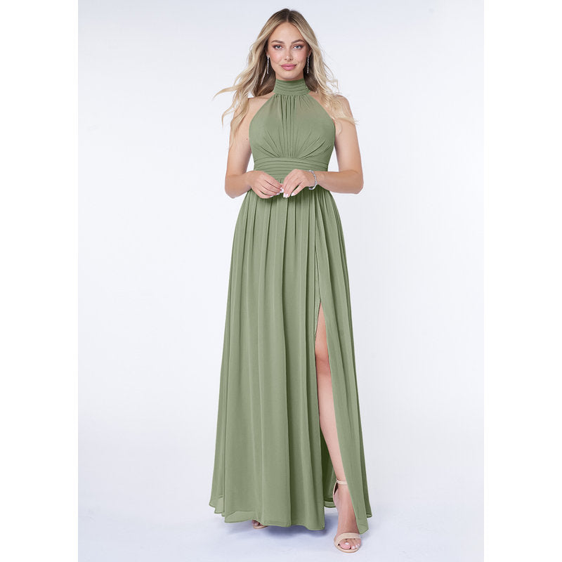 Iman A-Line Halter Chiffon Bridesmaid Dress in Pistachio