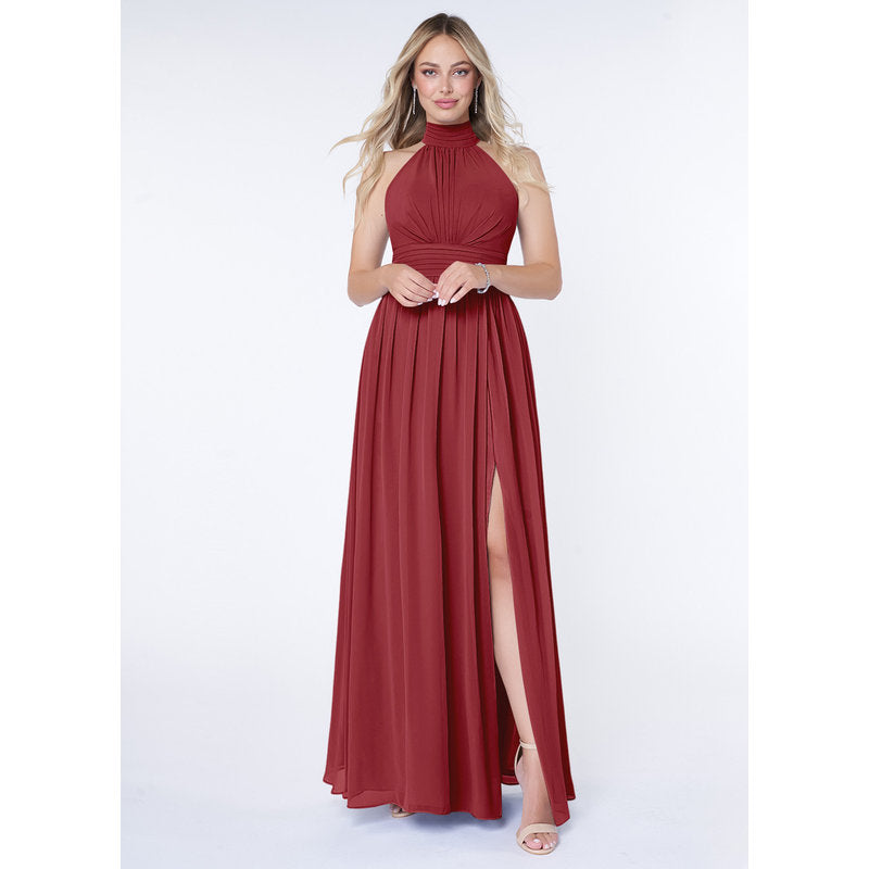 Iman A-Line Halter Chiffon Bridesmaid Dress in Pomegranate