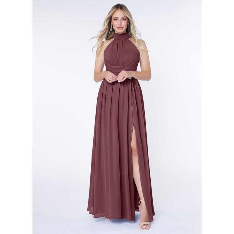 Iman A-Line Halter Chiffon Bridesmaid Dress in Sangria
