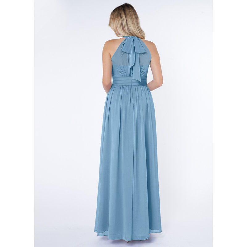 Iman A-Line Halter Chiffon Bridesmaid Dress in Steel Blue - front view