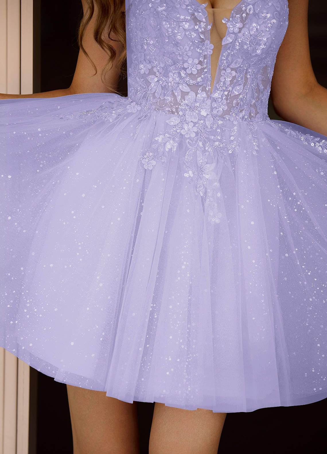 Incanto A-Line Mini Corset Glitter Tulle Prom Dress in Lavender