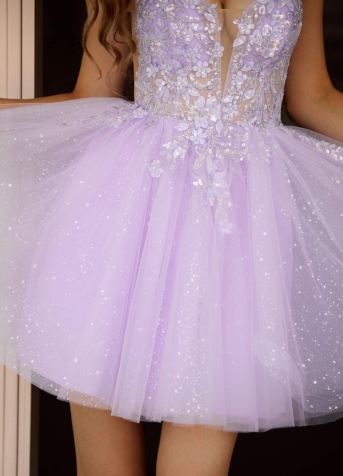 Incanto A-Line Mini Corset Glitter Tulle Prom Dress in Purple