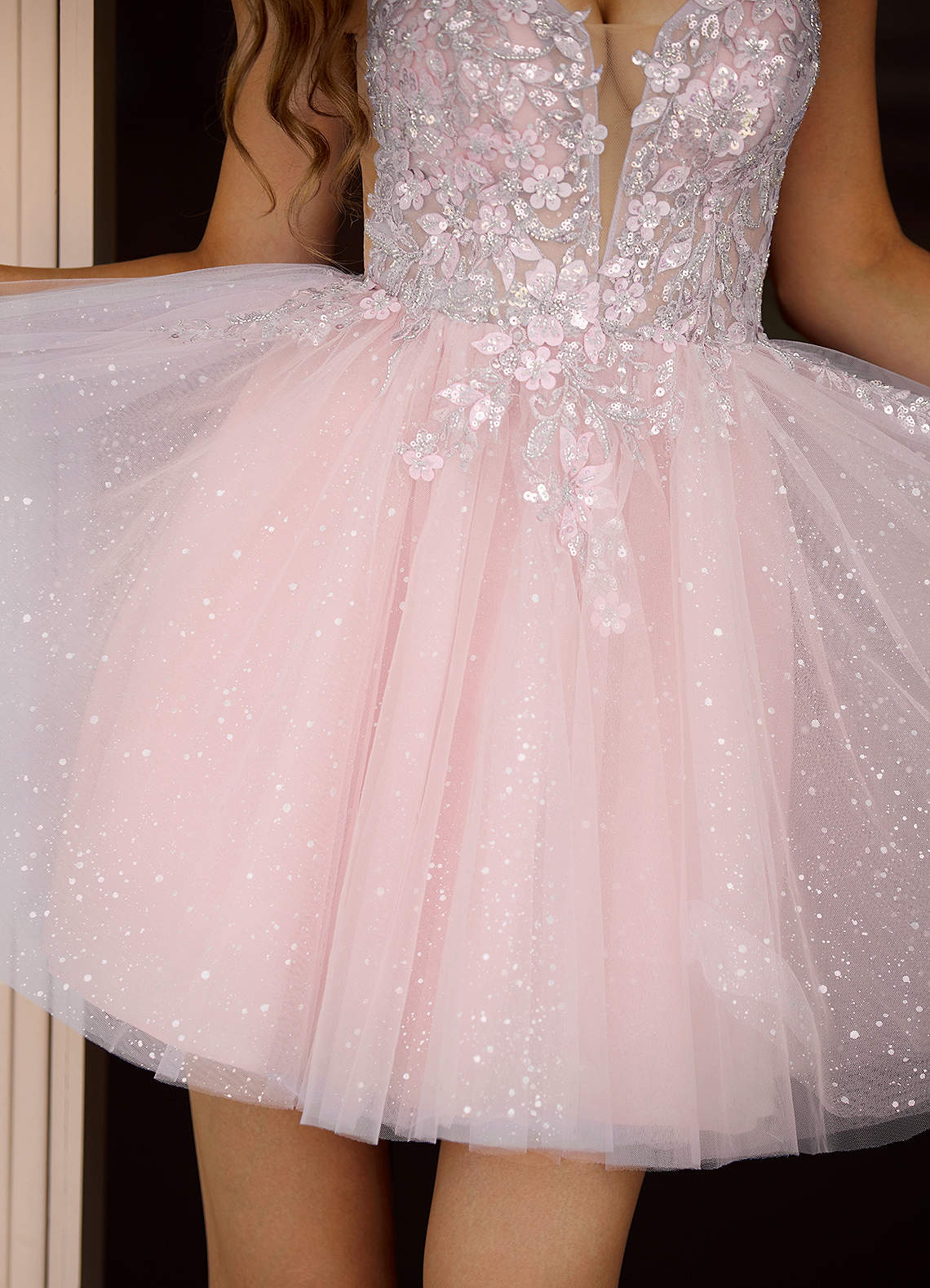 Incanto A-Line Mini Corset Glitter Tulle Prom Dress in pink