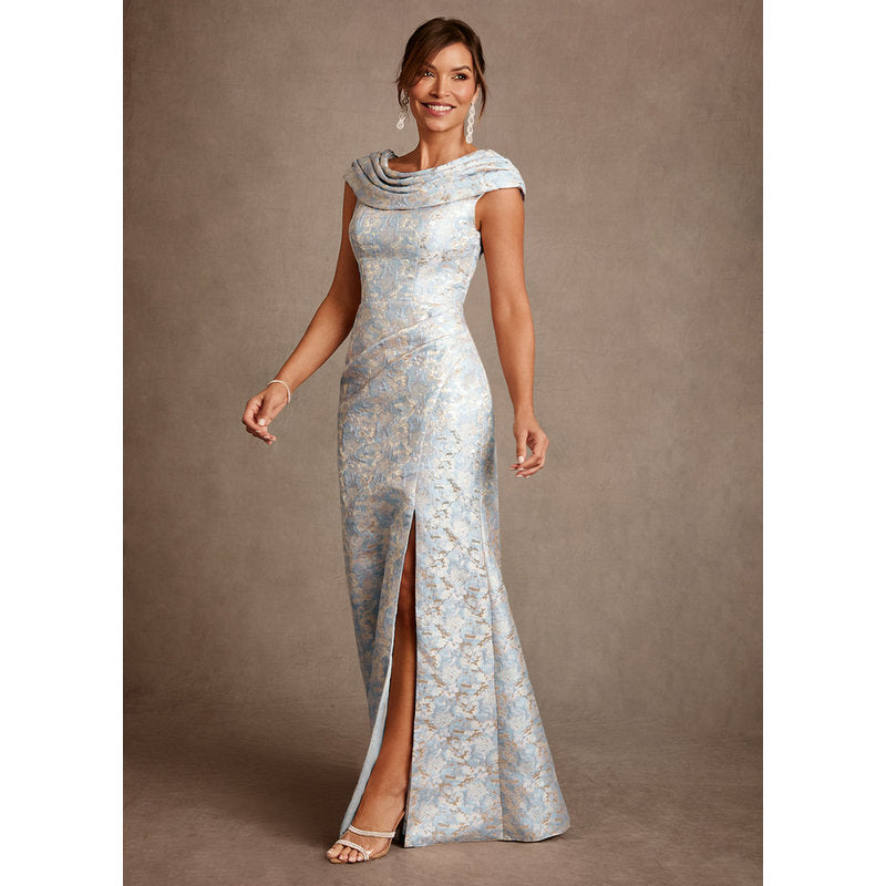 Irvine A-Line Scoop-Neck Jacquard Mother of the Bride Dress in dusty blue - photo 1