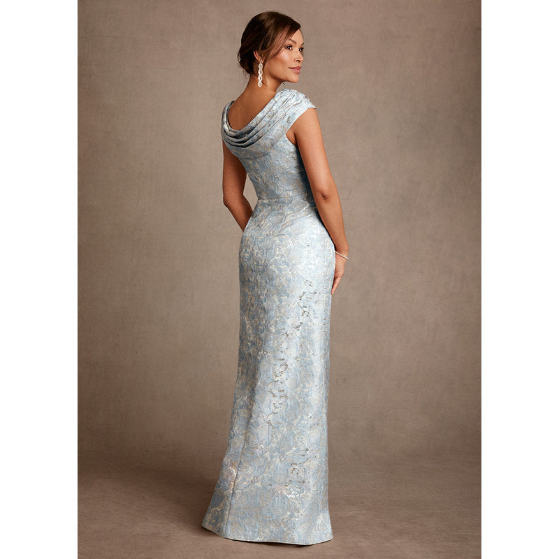 Irvine A-Line Scoop-Neck Jacquard Mother of the Bride Dress in dusty blue - photo 2