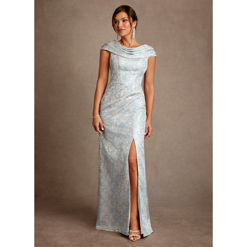 Irvine A-Line Scoop-Neck Jacquard Mother of the Bride Dress in dusty blue - photo 3