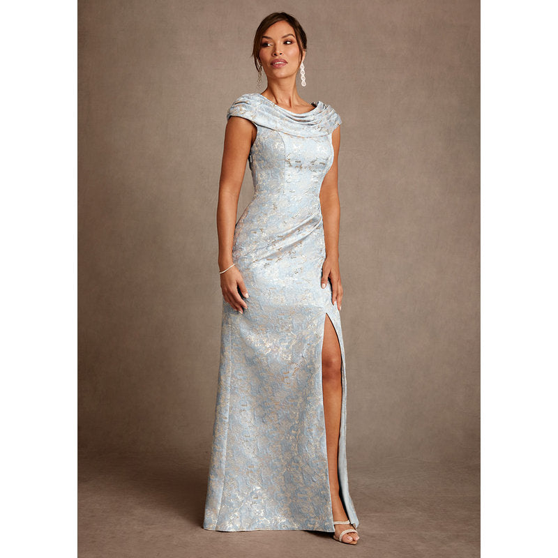 Irvine A-Line Scoop-Neck Jacquard Mother of the Bride Dress in dusty blue - photo 4