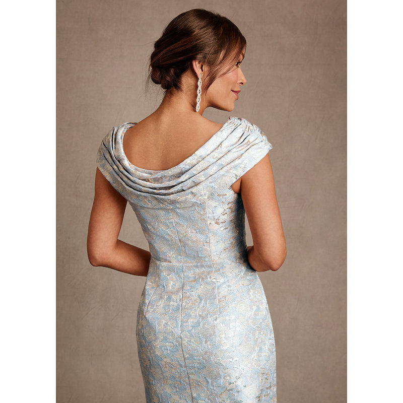 Irvine A-Line Scoop-Neck Jacquard Mother of the Bride Dress in dusty blue - photo 6